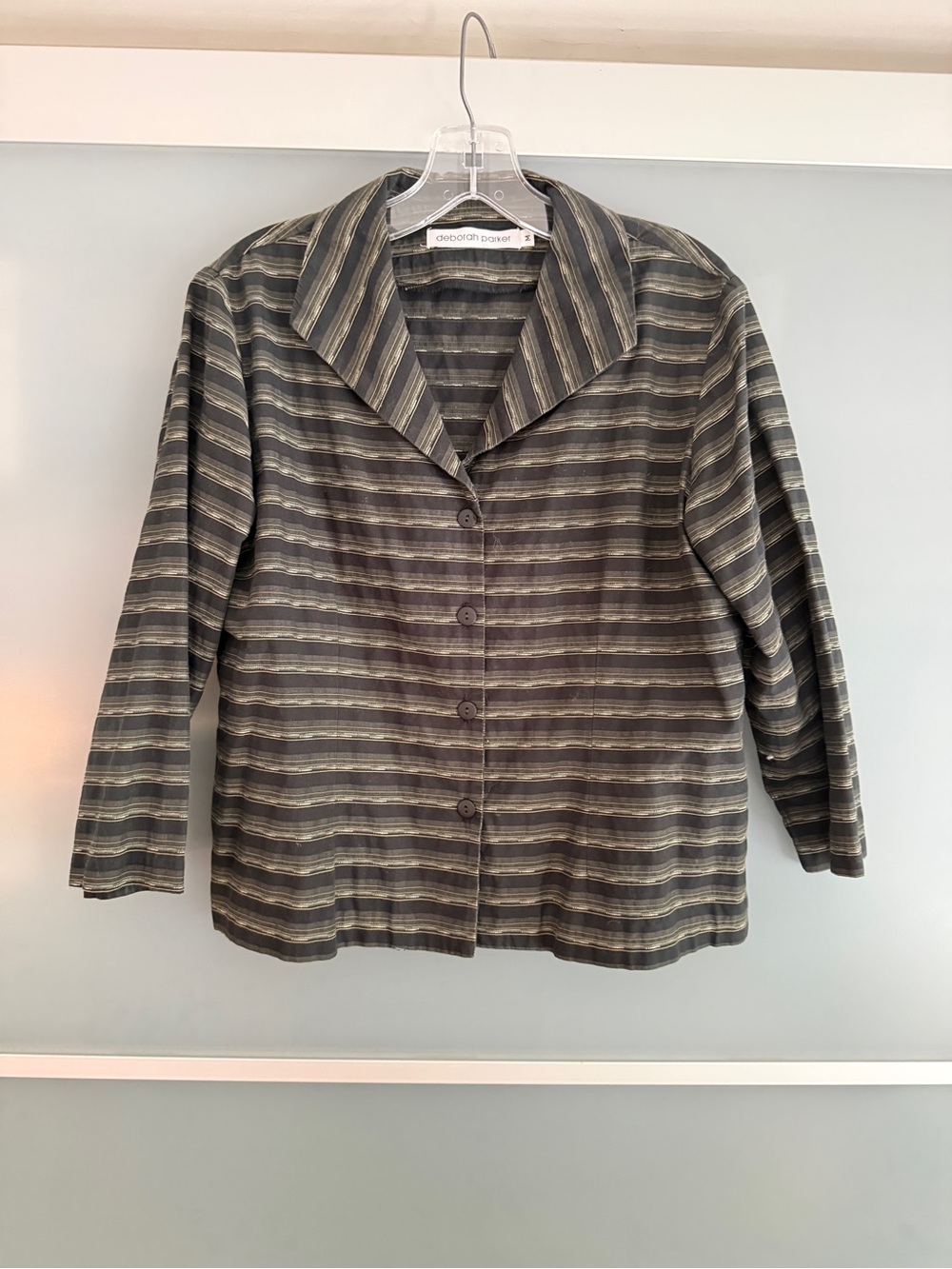 Deborah Parker Button-Up Jacket in Black w/ Stripes